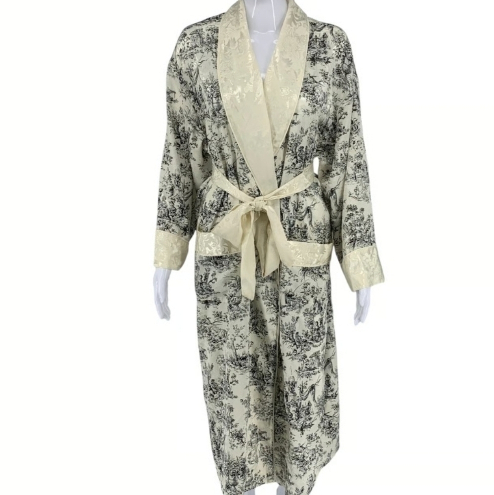 Vintage Victoria's Secret Gold Label Chinoiserie Printed Damask Satin Robe